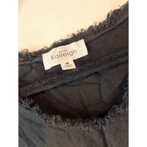 Kaileigh Linen Blend Sleeveless Top Black Size Medium Fringe Trim - Picture 2 of 4